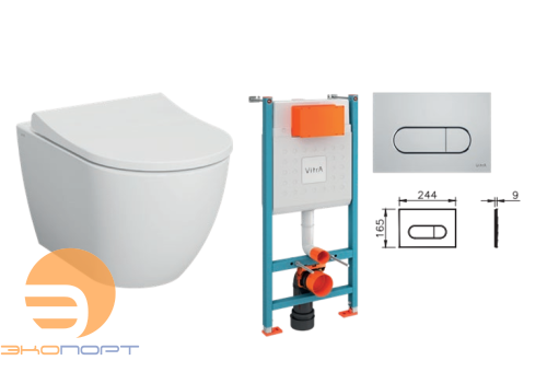 Комплект:инсталляция с кнопкой Root Round (хром)+унитаз Mia Round (сиденьем с микролифтом),VitrA