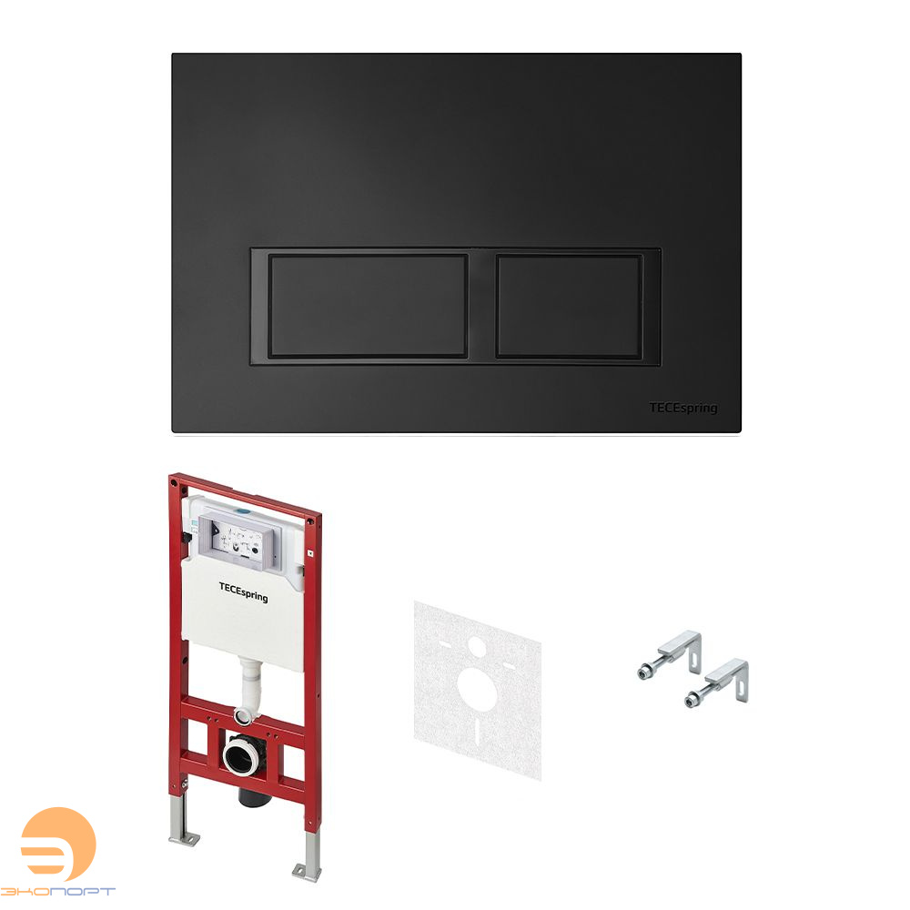 Комплект TECEspring, панель смыва с прямоугольными кнопками,  Черный матовый