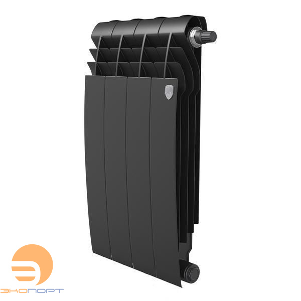 Радиатор биметаллический Noir Sable 500/87 VR80   4 секций (черный, нижнее подключение) Royal Thermo
