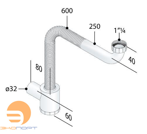 Сифон мебельный гибкий без выпуска 1 1/4" (DN32) глубина 43мм, OMP Te