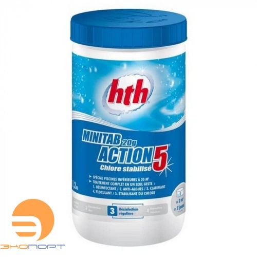 Многофункциональные таблетки стабилизированного хлора 5в1 MINITAB ACTION 5  (20г / 1,2кг), hth