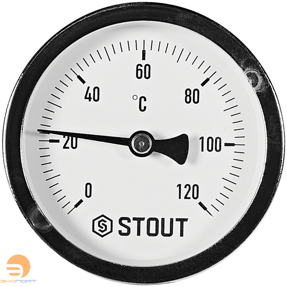 Термометр биметаллический осевой с погружной гильзой. Корпус Dn 63 мм, гильза 75 мм 1/2 , 0...120°С