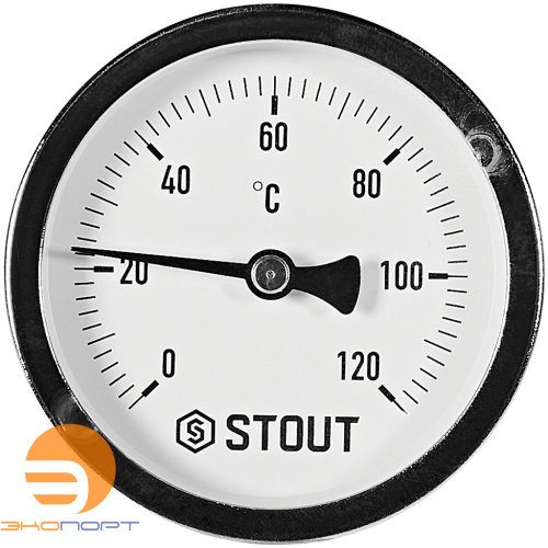 Термометр биметаллический осевой с погружной гильзой. Корпус Dn 63 мм, гильза 75 мм 1/2 , 0...120°С