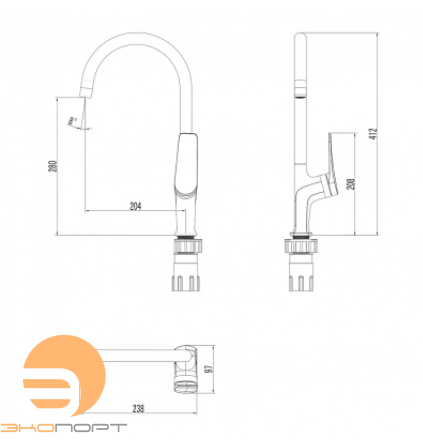Смеситель для кухни BRONX с высоким поворотным изливом, графит, LEMARK