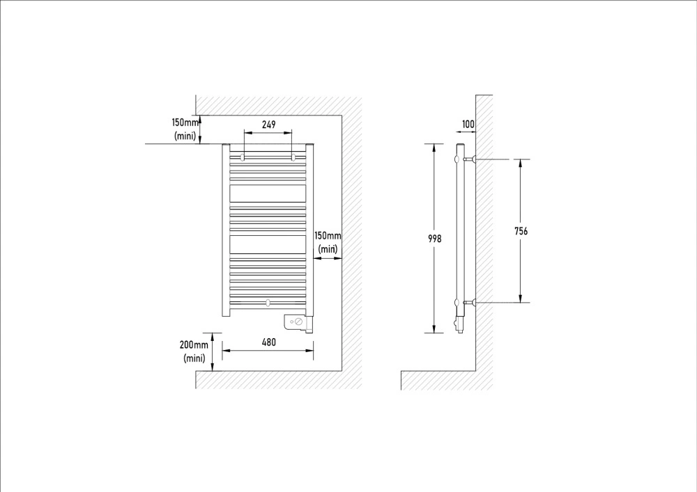 Полотенцесушитель электрический 2012, 998х480х100 мм, 500Вт, белый, Atlantic