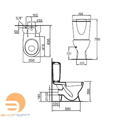 Унитаз-компакт напольны Eurovit с сиденьем и крышкой (W300201) 3/6л (двойной слив), IDEAL STANDARD