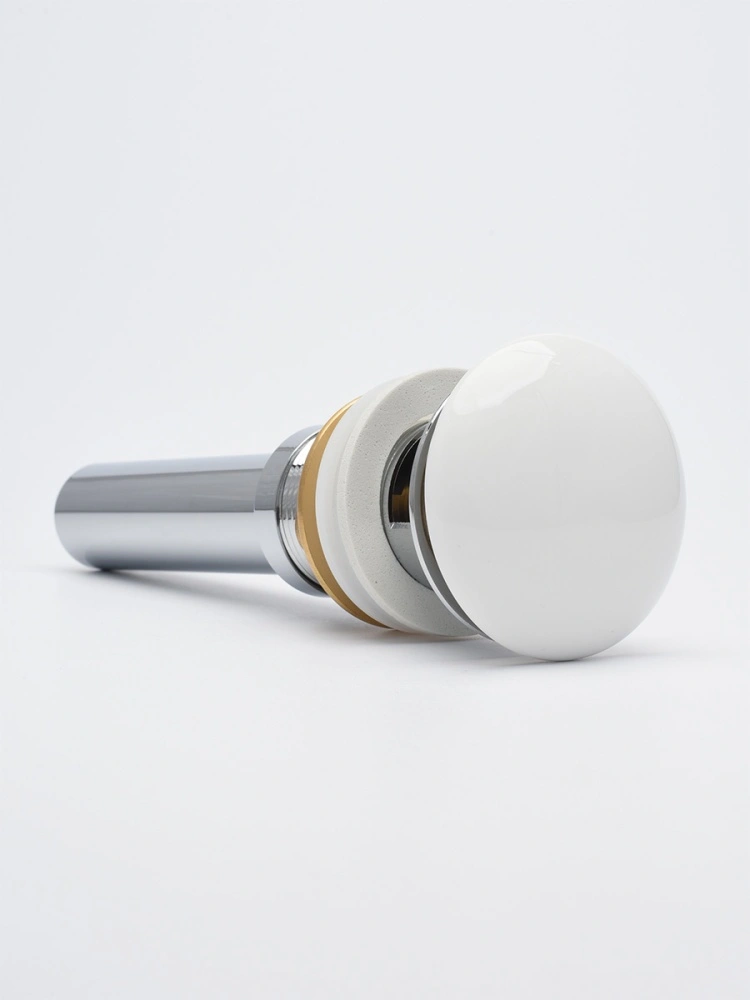 Донный клапан с переливом, керамическая накладка, белый глянцевый, AQM