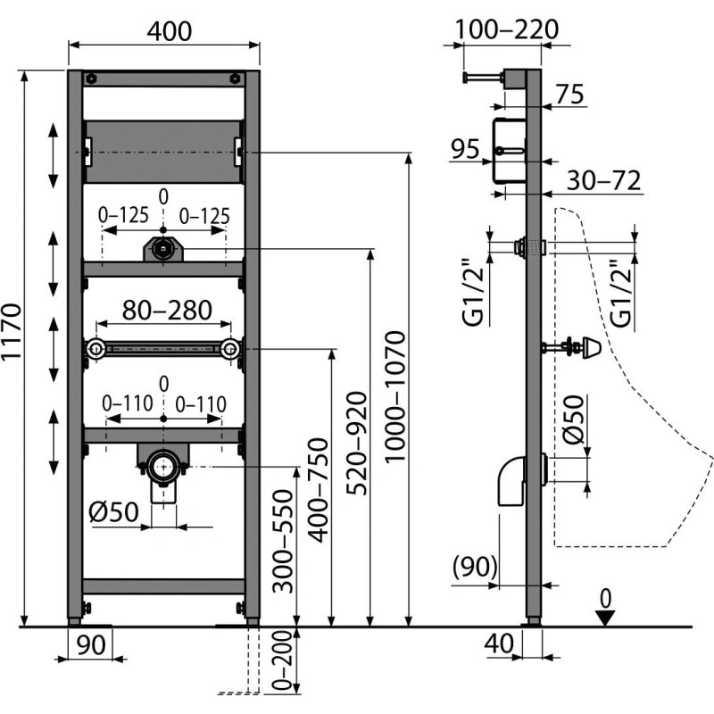 Рама для писсуара и сенсорного устройства (высота монтажа 1,2 м), ALCA PLAST