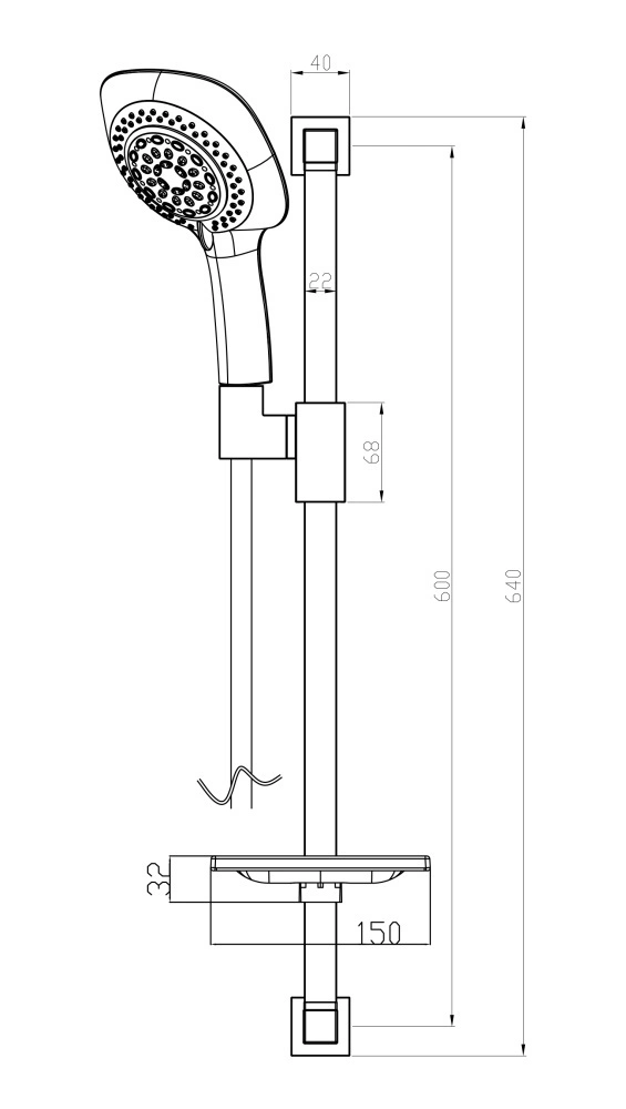 Душевая стойка 625мм с лейкой 6-ф., мыльницей и шлангом 1,5м, хром, блистер, LEMARK