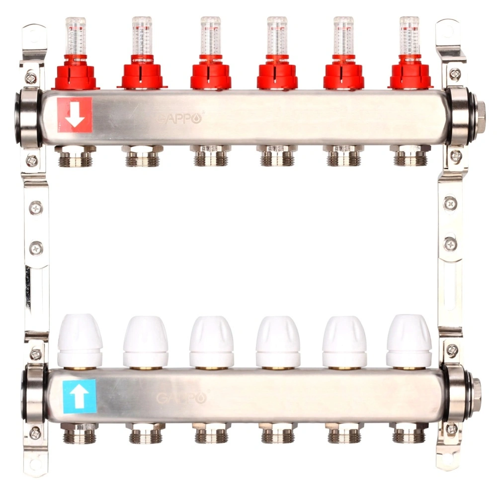 Коллектор из нержавеющей стали с расходомерами  (6 вых), Gappo