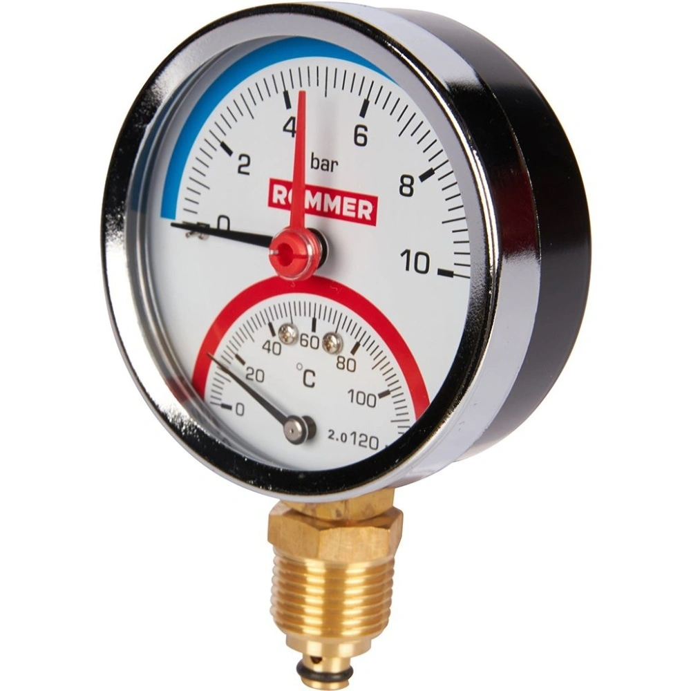 Термоманометр радиальный, Dn 80 мм 1/2 , 0...120°C, 0-10 бар, ROMMER