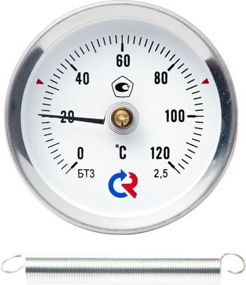 Термометр бимет. БТ-30.010 (0-120С) 2,5 с пружинкой (накладной)