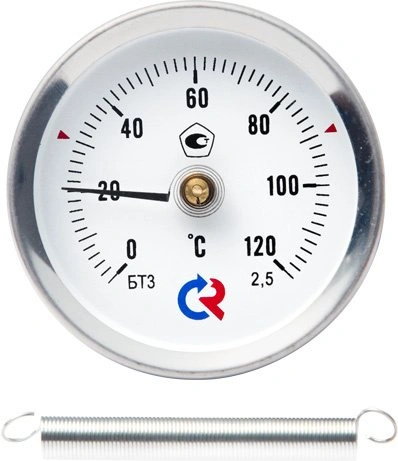 Термометр биметаллический БТ-30.010 (0-150С) кл.т. 2,5, накладной (с пружинкой)