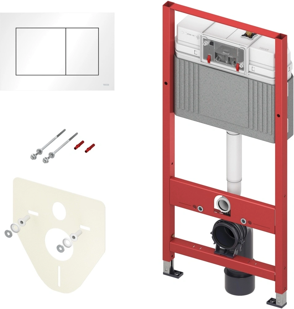 Комплект 4в1 TECEbase 2.0 для установки подвесного унитаза с панелью TECEnow, белый, глянцевый TECE