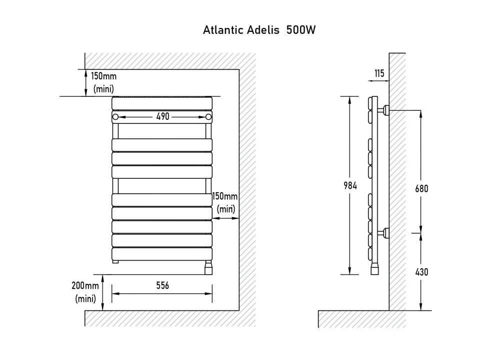 Полотенцесушитель электрический ADELIS, 984х556х115, 500Вт, белый, Atlantic