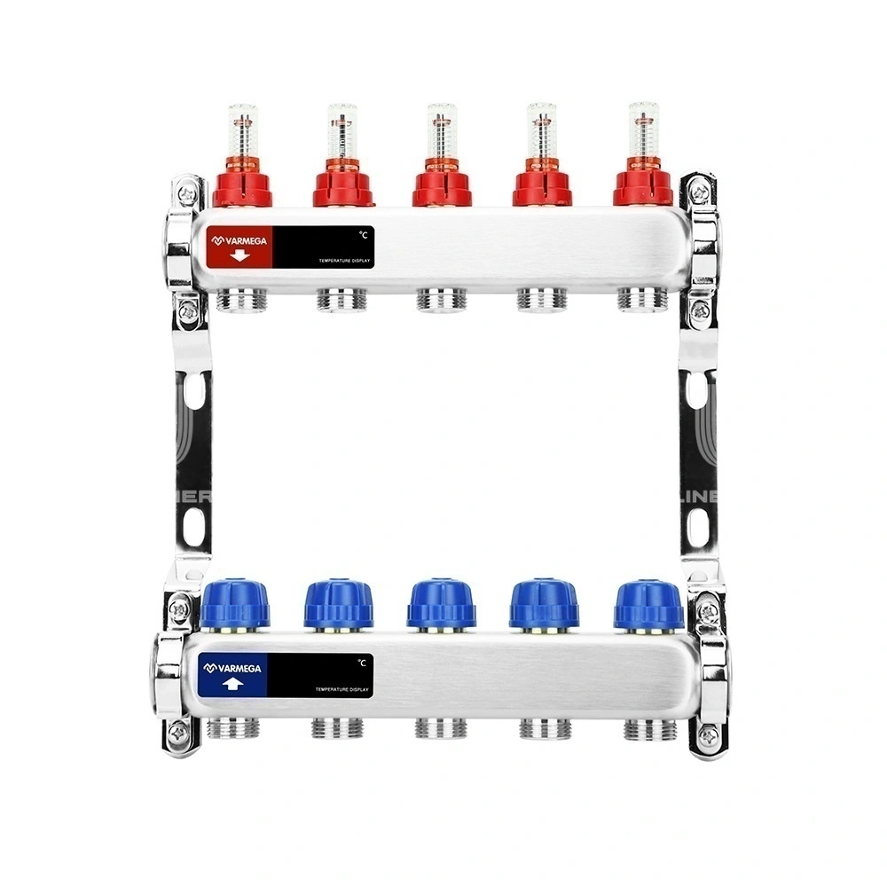 Коллектор с расходомерами 5 выходов (ВР1", 3/4" EK), нерж сталь Varmega