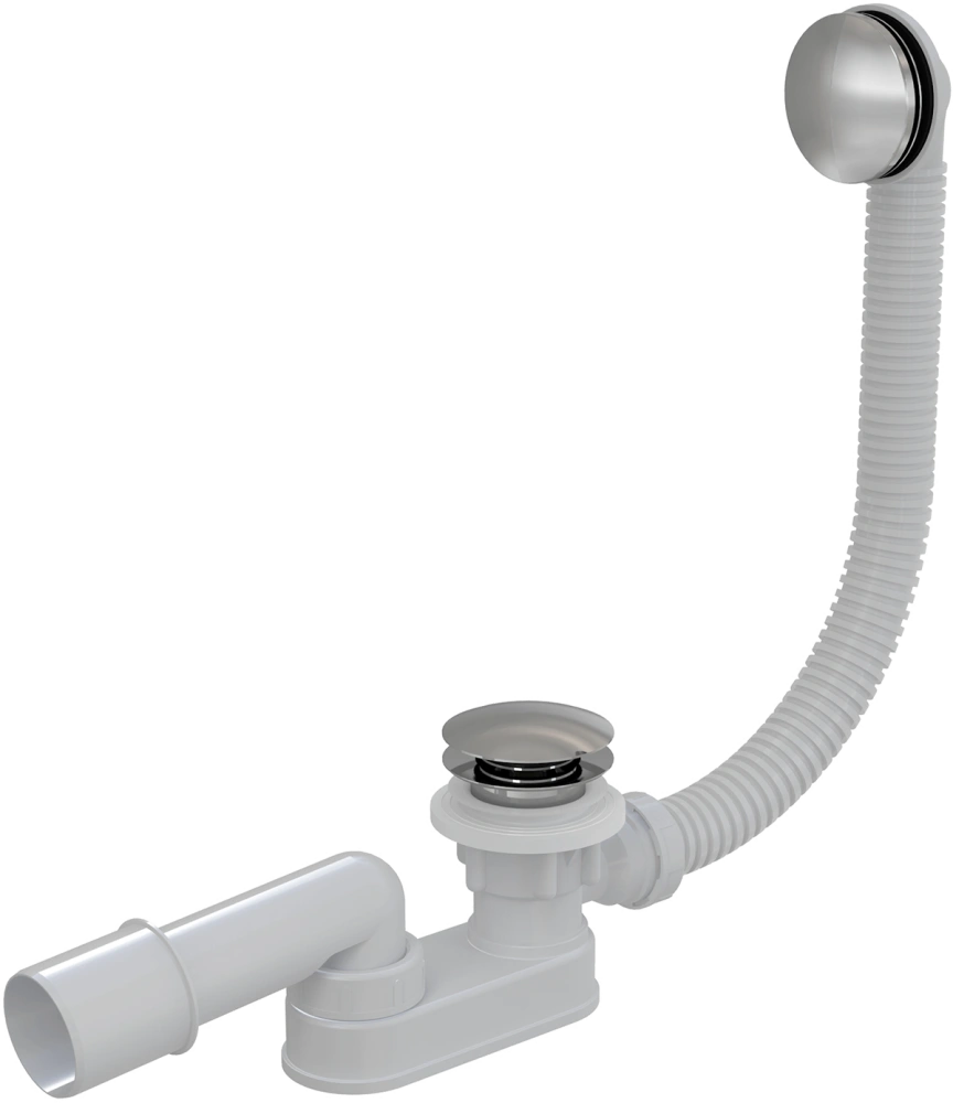 Сифон для ванн сниженный. высота 90 мм L 570 х Д 52 мм, CLICK/CLACK вых 40/50 ХРОМ ALCA PLAST