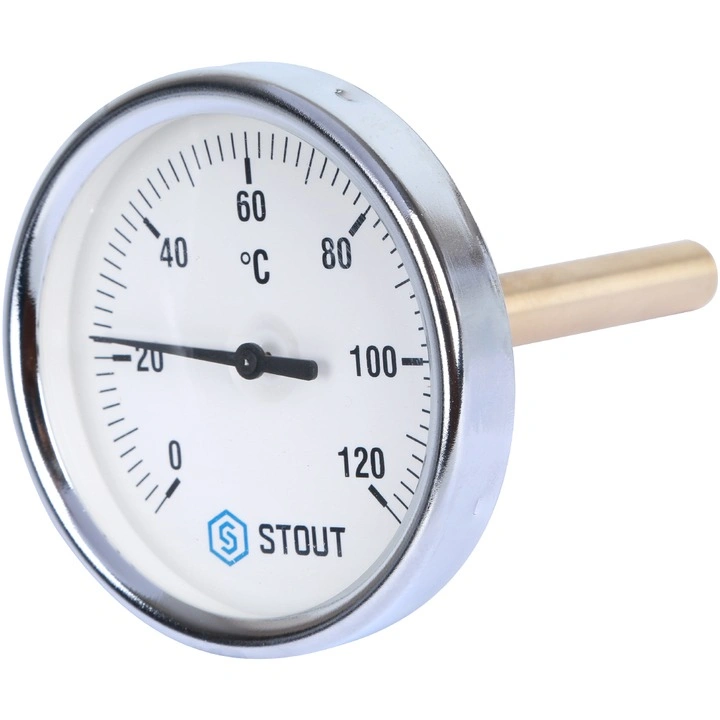 Термометр биметаллический погружной (1/2", Ду63, 120С, L50, аксиальный), STOUT