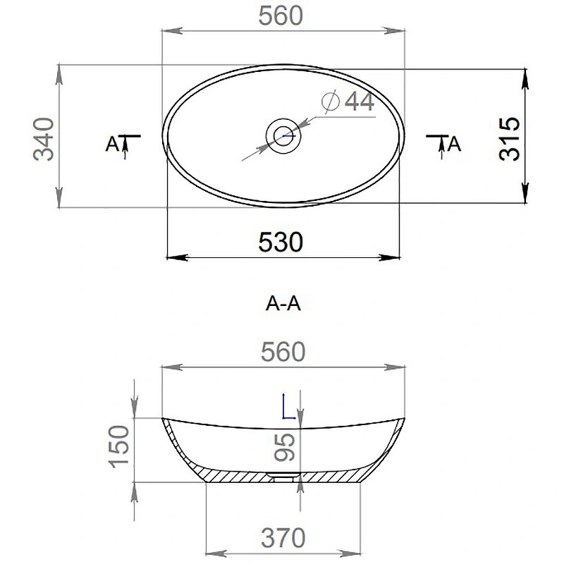 Раковина S-Stone NOEMI матовая RAL7016 Salini