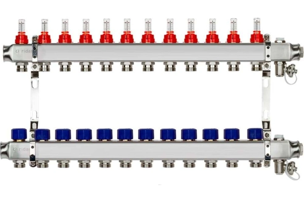 Комплект коллекторов SSM-12RF set, нерж., с расходомерами и кронштейнами, 12 контуров