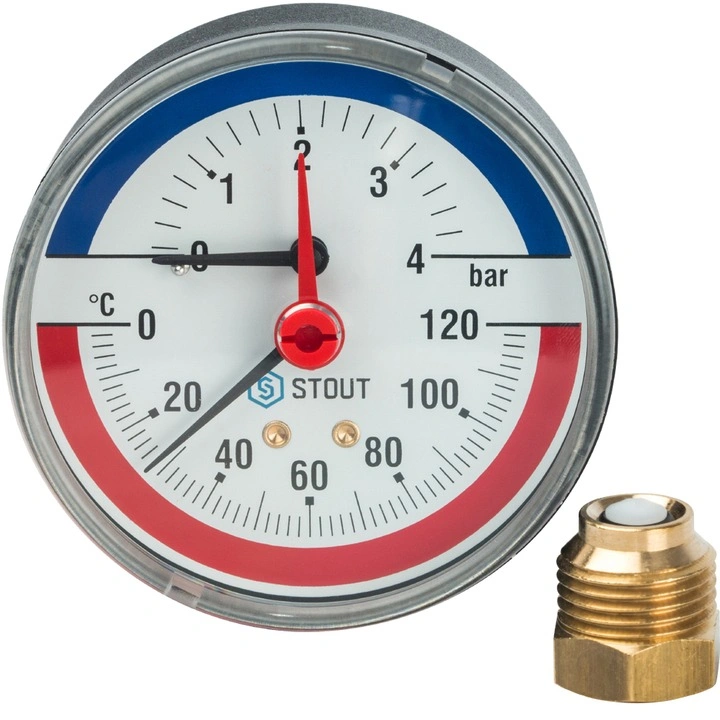 Термоманометр акс. с авт. запорным клапаном, Dn 80 мм 1/2", 0...120°C, 0-10 бар STOUT