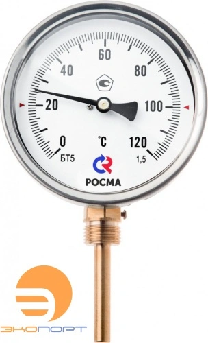 Термометр биметаллический БT-52.211, 100мм (0...+160С) G1/2", L100, кл.т.1,5, радиальный