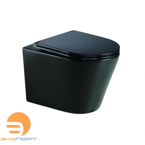 Унитаз подвесной безободковый (круглый) Teramo в комплекте с сидением микролифт Черный мат Azario