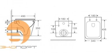 Унитаз подвесной безободковый в комплекте с сиденьем микролифт (квадратный), Azario Teramo 